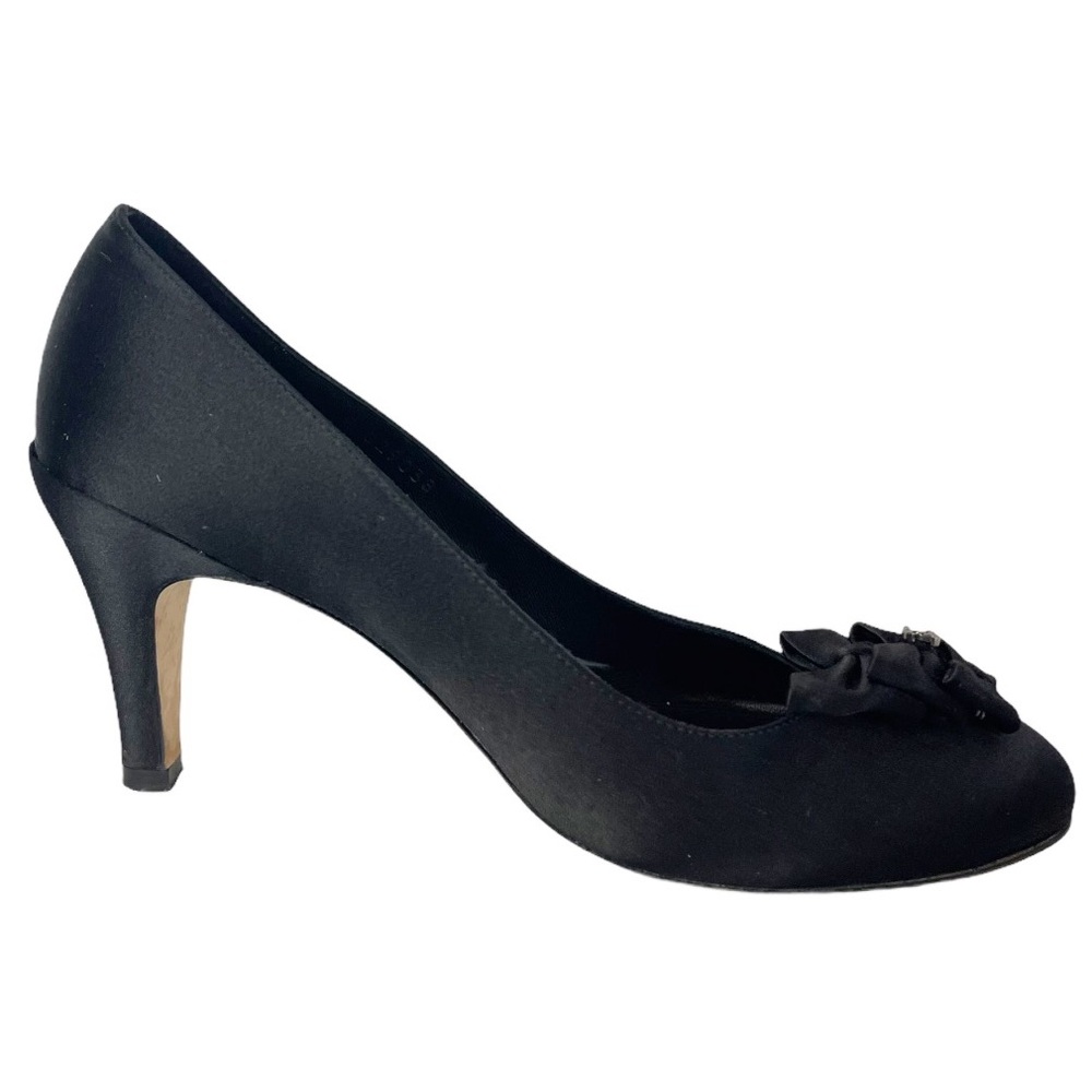 CHANEL Black Satin Bow Mid Heel Pump - Picture 7 of 16
